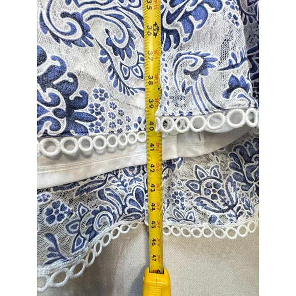 Taylor V-Neck Floral Printed Lace Midi Dress Womens 4 Blue White Sleeveless Chic - Picture 7 of 12